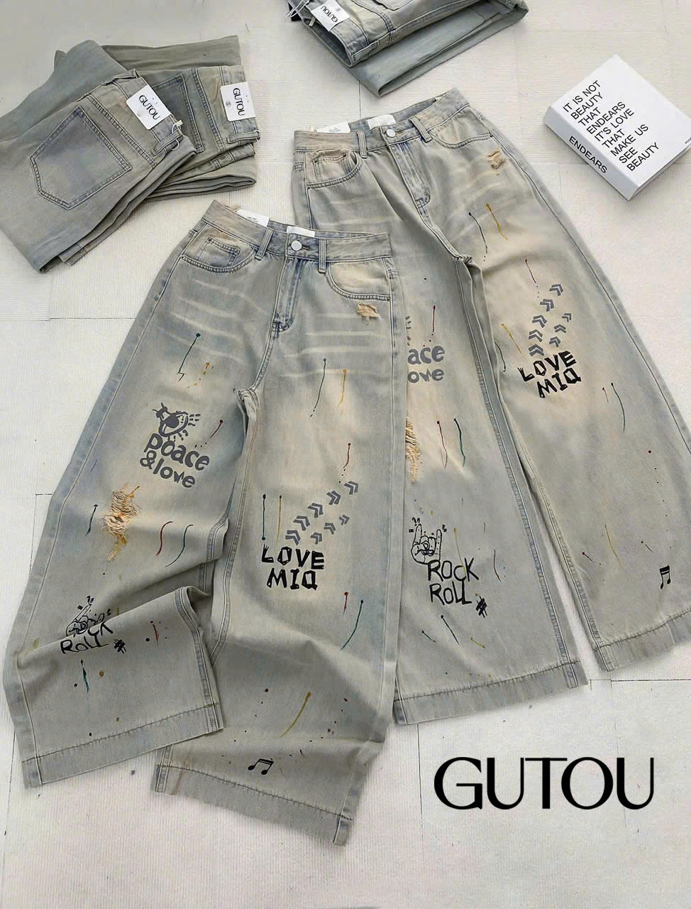 [ GUTOU ] Quần Jean Suông Poace & Love_thumbnail_3