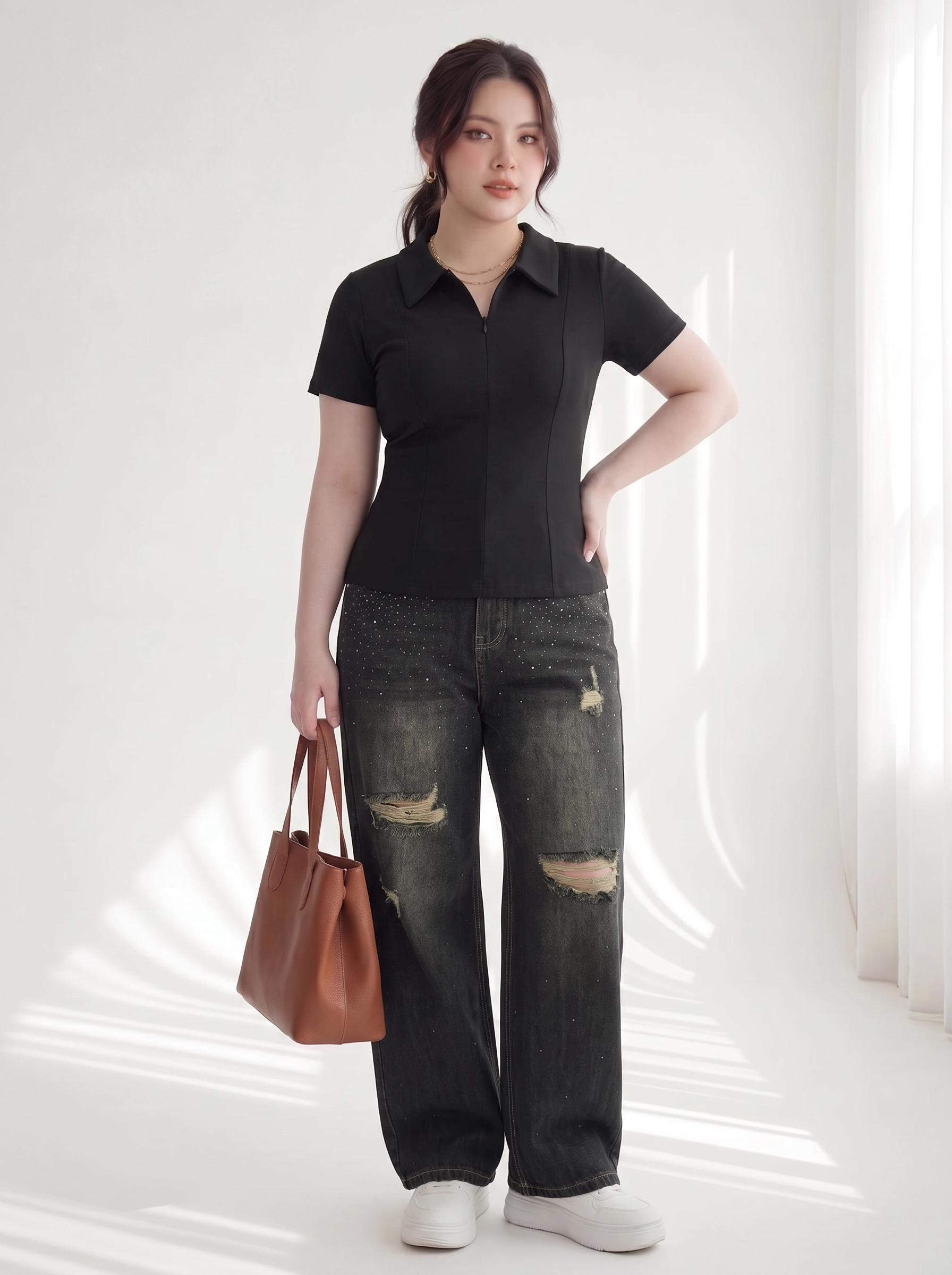 Quần Jean Suông Bigsize Ép Đá Dáng Nấm Lùn QC5052 – Che Đùi Gọn Dáng Size 30-35