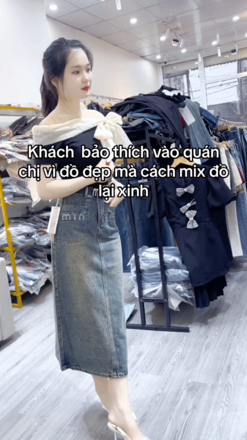 Áo trễ vai đính nơ