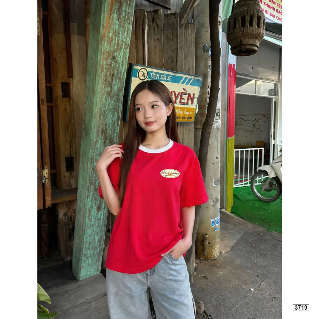 Áo thun boxy phối cổ mix màu đáng yêu Miucho thoáng mát dày dặn đứng form 3719_thumbnail_3