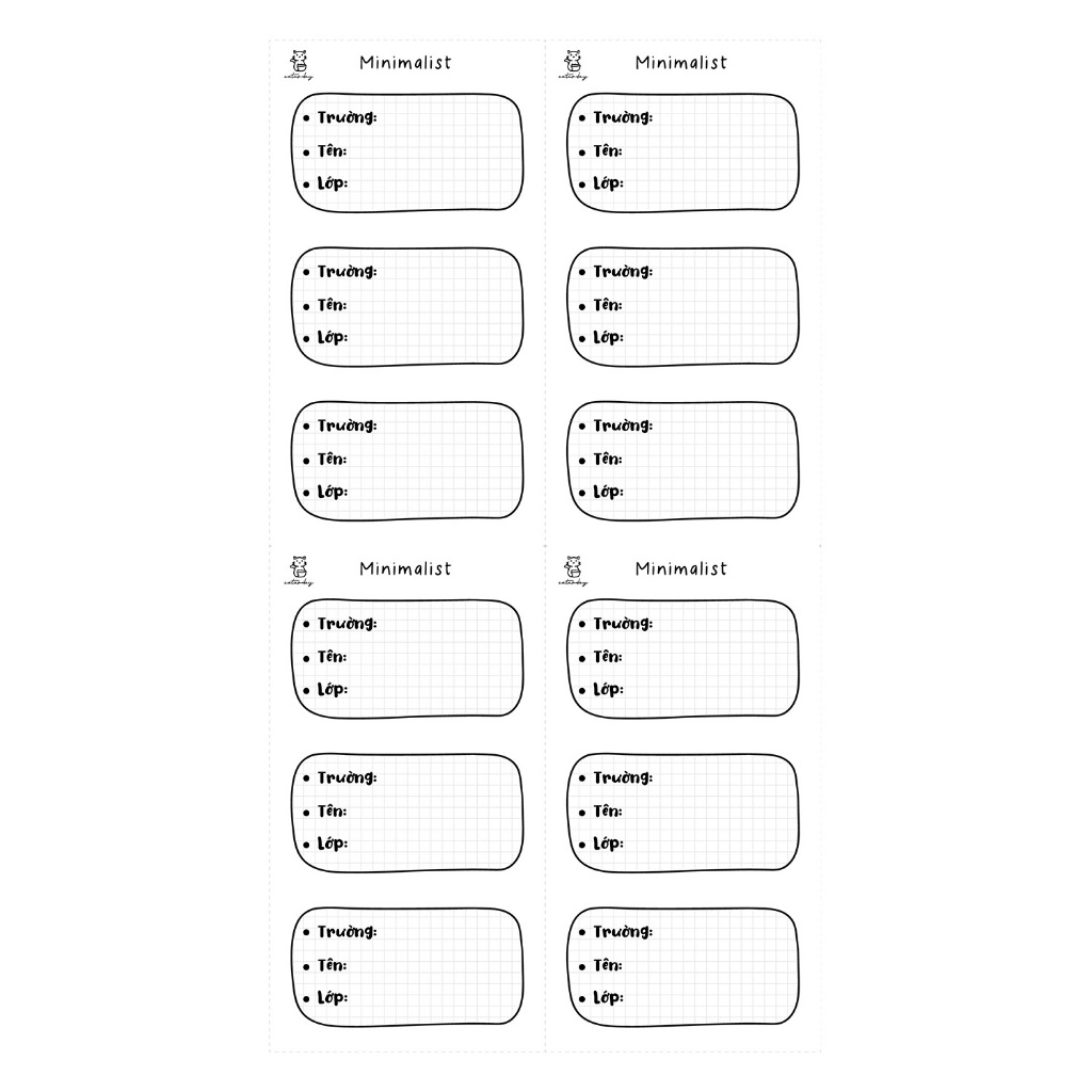 Set 12 nhãn sách - nhãn tên phong cách MINIMALIST - in thông tin theo yêu cầu | By Caturday