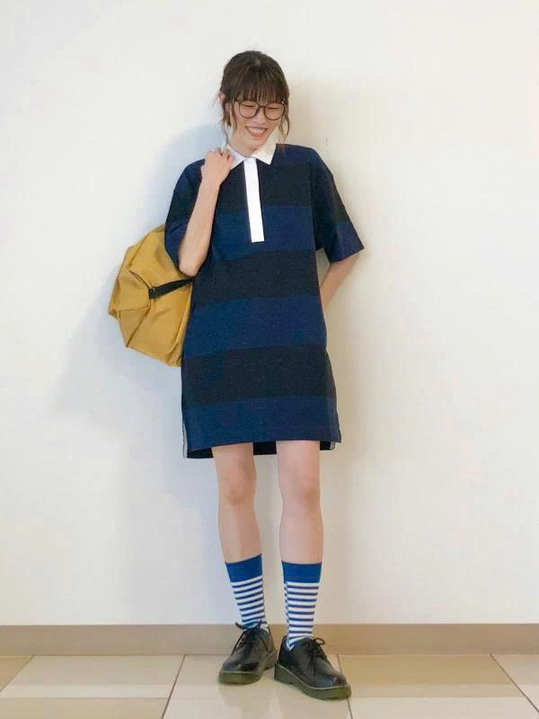 E406 ĐẦM POLO SUÔNG KẺ NAVY ĐEN