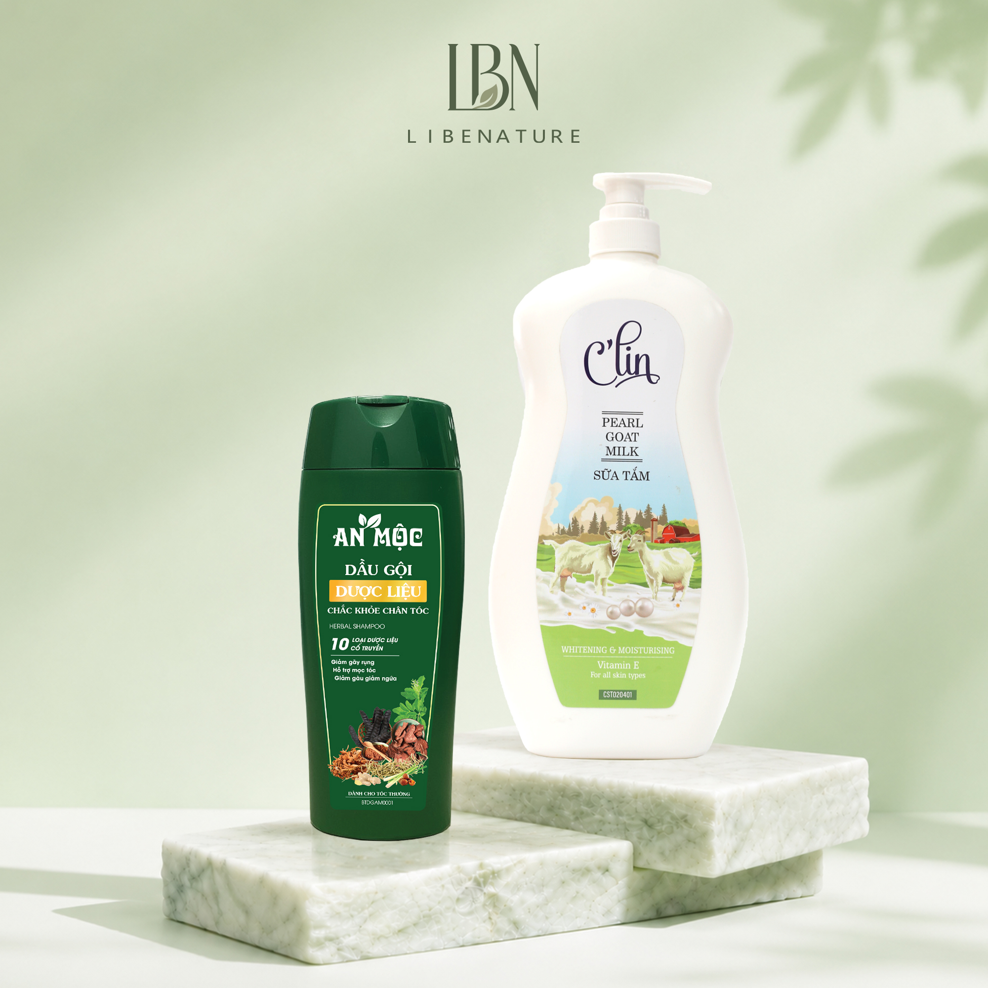 Combo Dầu gội An Mộc 200ml + Sữa tắm C’lin sữa dê ngọc trai 500ml