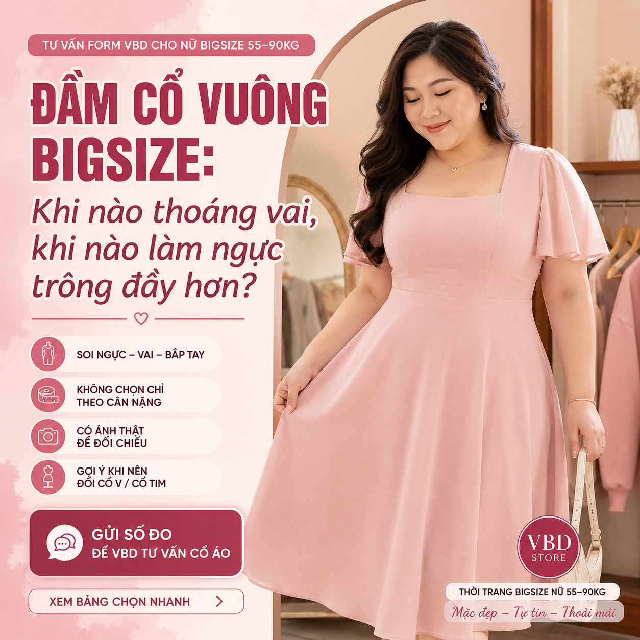 Đầm Cổ Vuông Bigsize: Chọn Sao Cho Thoáng Vai, Cân Dáng