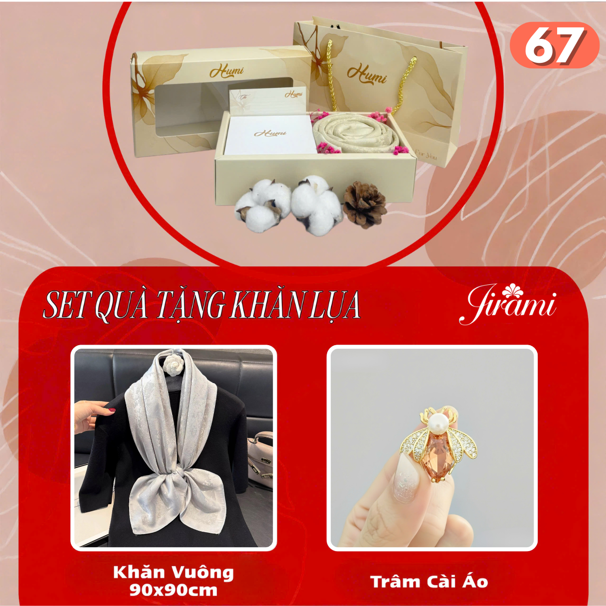 BỘ QUÀ KHĂN VUÔNG KIM TUYẾN 90X90CM + TRÂM CÀI (SQ-67)