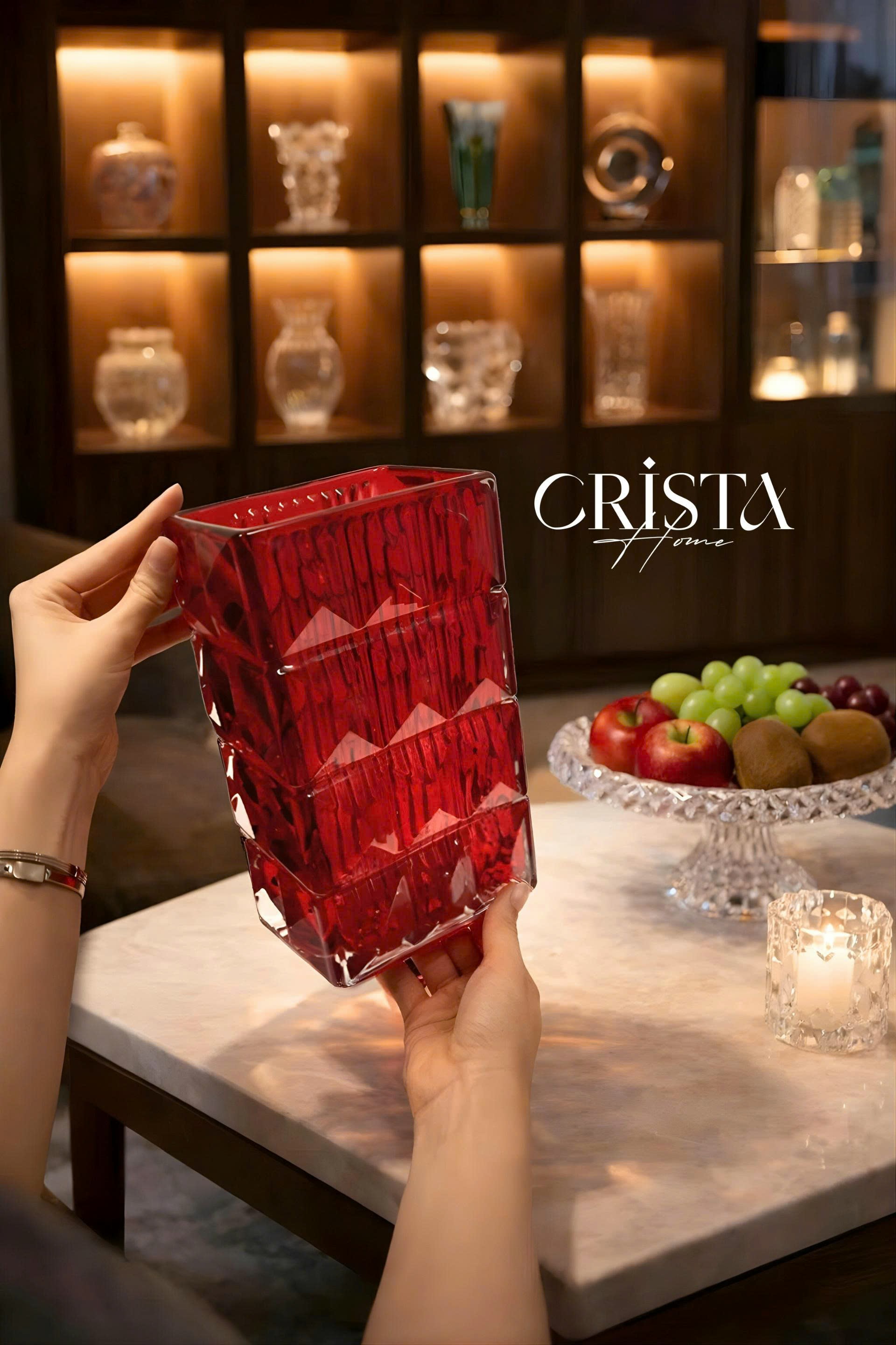 Bình cắm hoa thủy tinh vân kim cương 4 tầng CRISTA HOME 60241
