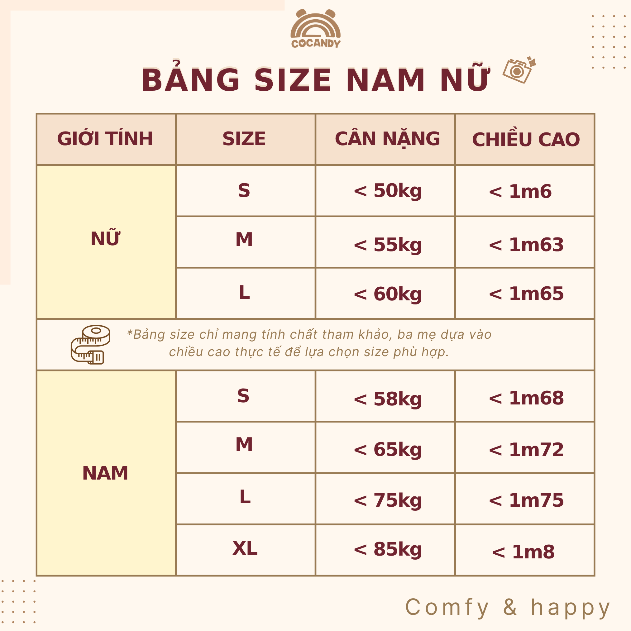 Bảng size bố mẹ