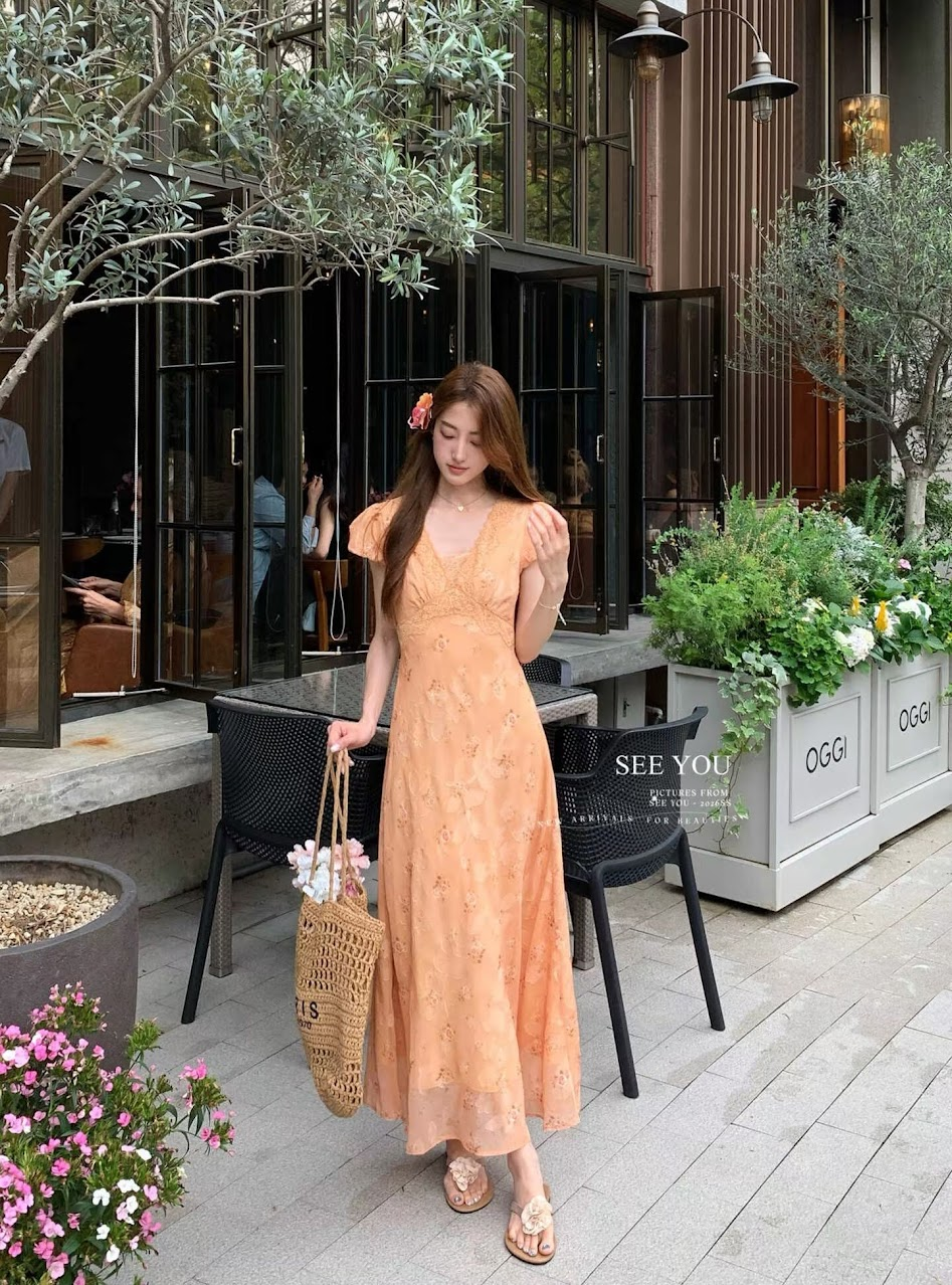 Lucas - Váy hoa tay hến bom phối viền ren chân xòe dáng maxi_thumbnail_2