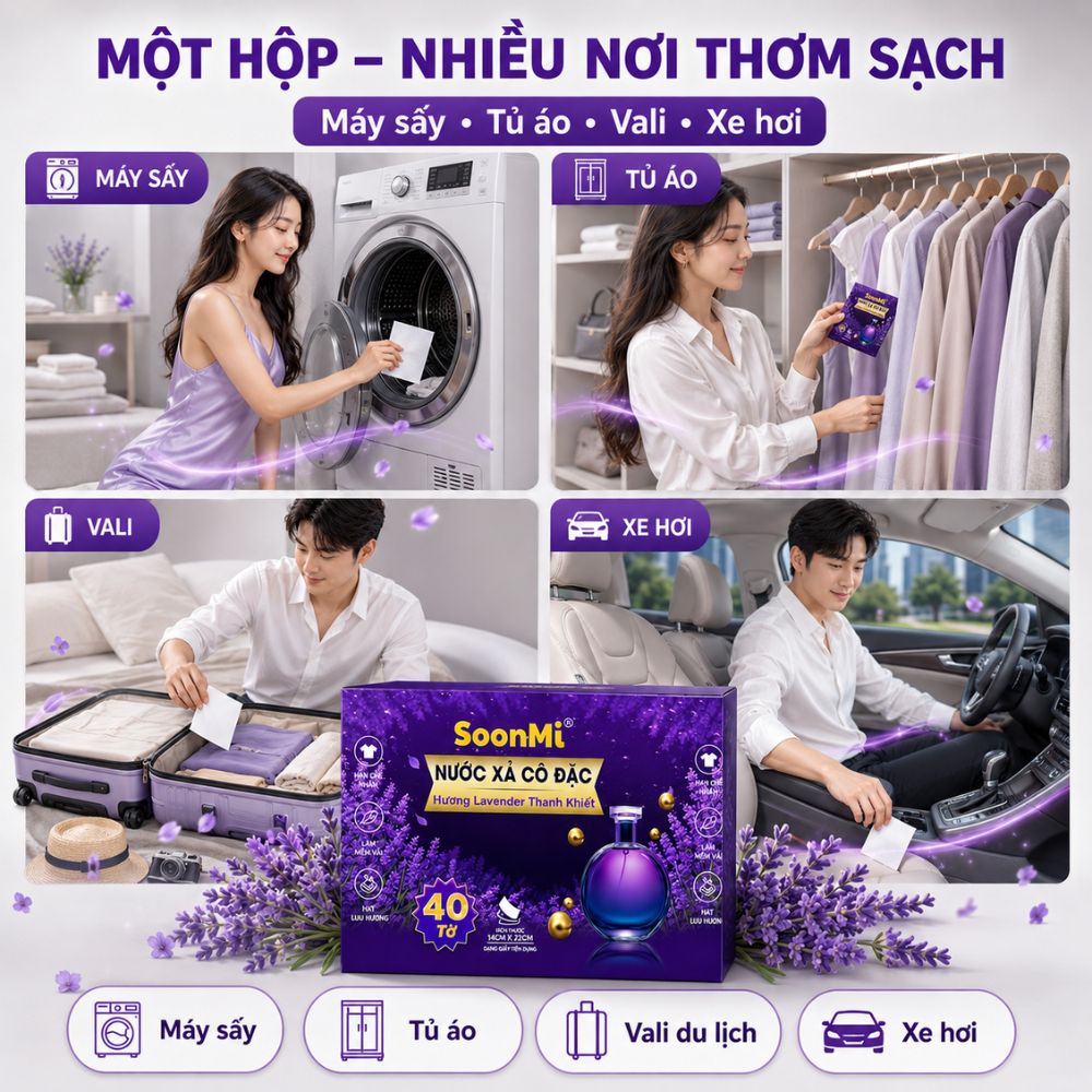 Giấy Thơm Quần Áo SoonMi Hương Lavender - chuyên dụng máy giặt sấy, máy sấy quần áo, khử mùi xe hơi, thơm tủ áo_thumbnail_7