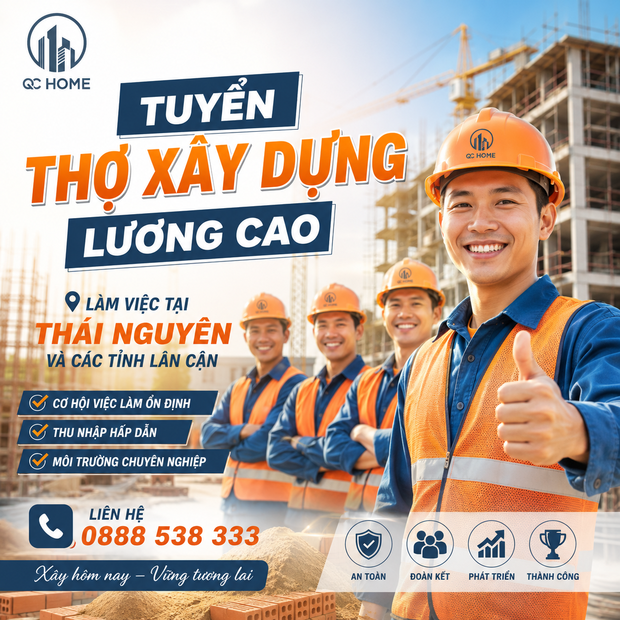Tuyển Thợ Xây Dựng Lương Cao – Làm Việc Tại Thái Nguyên Và Các Tỉnh Lân Cận