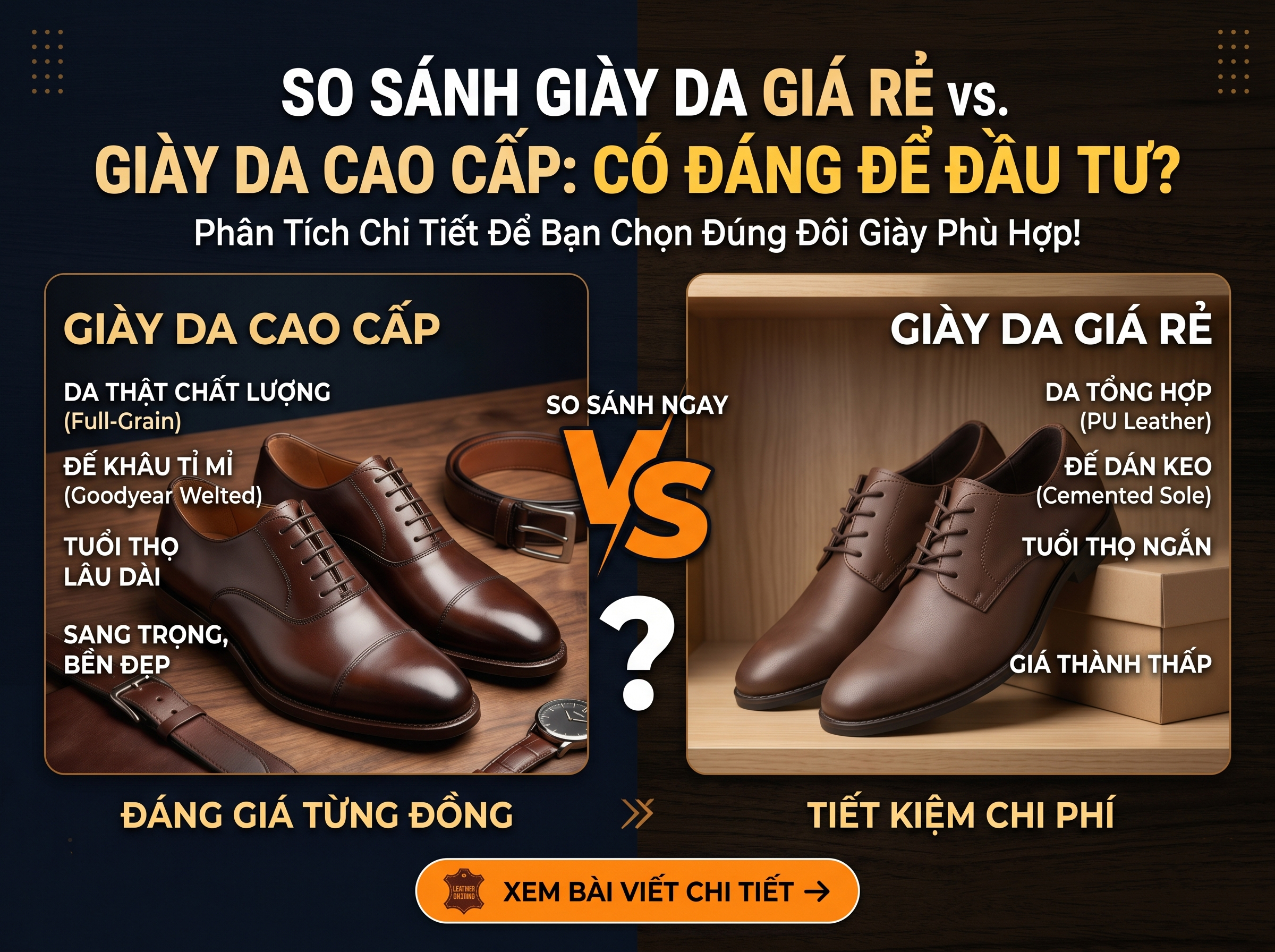 So sánh giày da giá rẻ và giày da cao cấp: Có đáng tiền?
