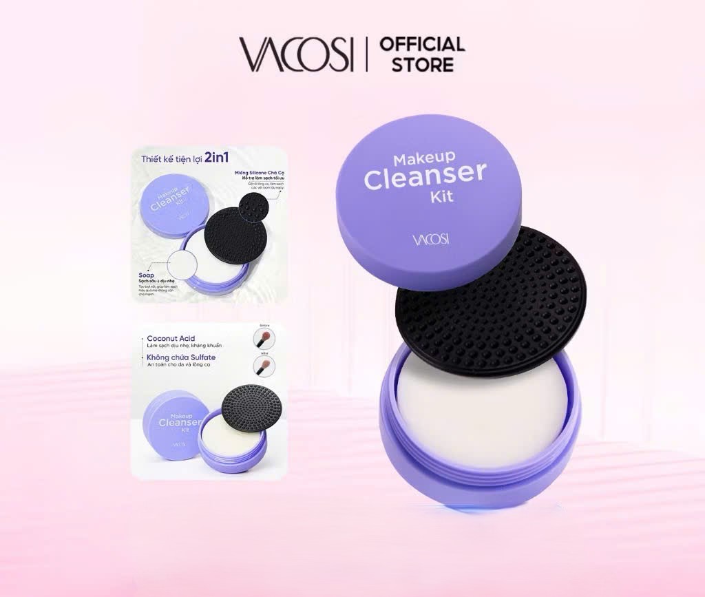 Hộp Rửa Cọ Trang Điểm Kèm Xà Bông Vacosi