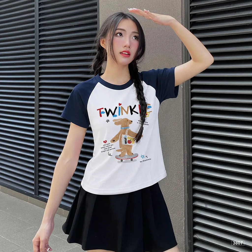 Áo babytee raglan Twinkle Teddy Cartoon phong cách trẻ trung dễ thương Miucho 3807_thumbnail_4