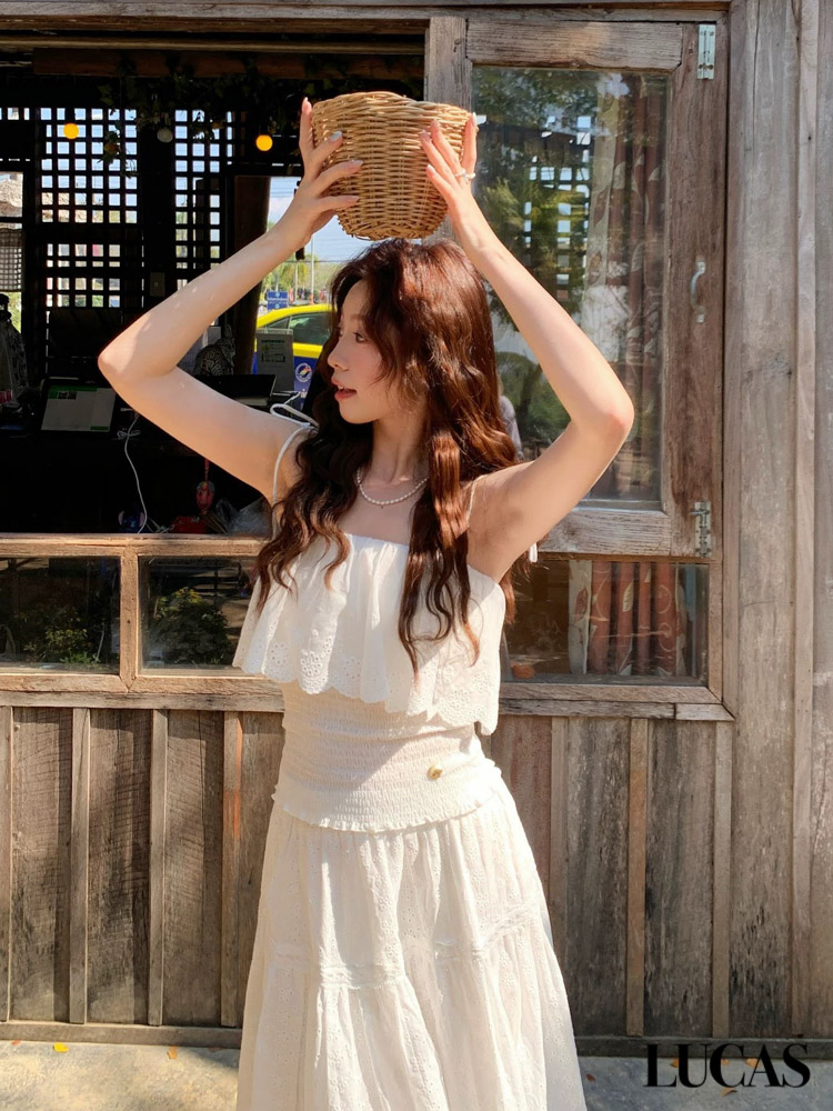 Váy 2 dây thô thêu bèo ngực chân xòe dáng dài_thumbnail_4