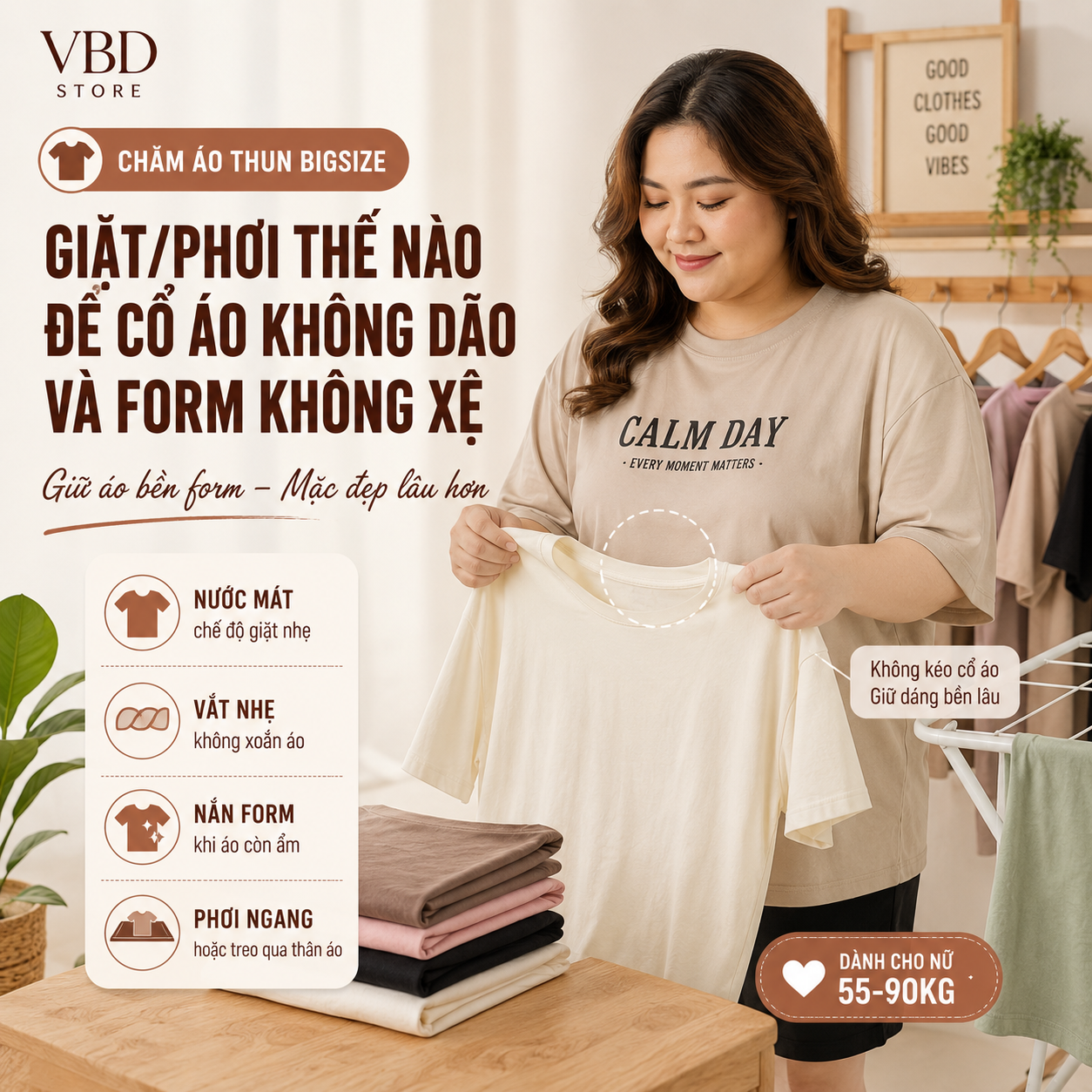 Áo Thun Bigsize Giặt/Phơi Thế Nào Để Cổ Áo Không Dão Và Form Không Xệ