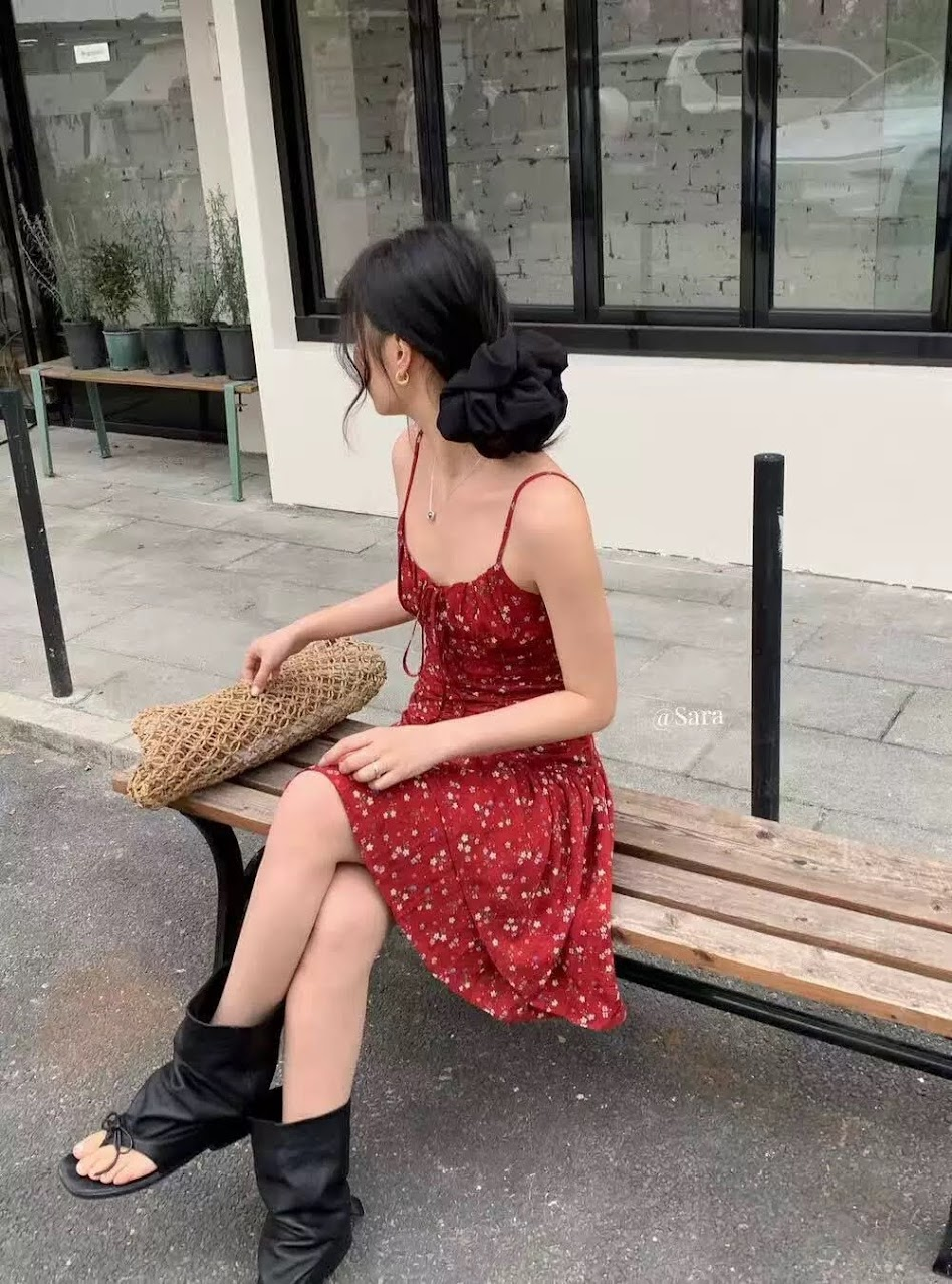 Lucas - Váy 2 dây hoa nhí xếp ly ngực buộc nơ dáng xòe ngắn_thumbnail_1