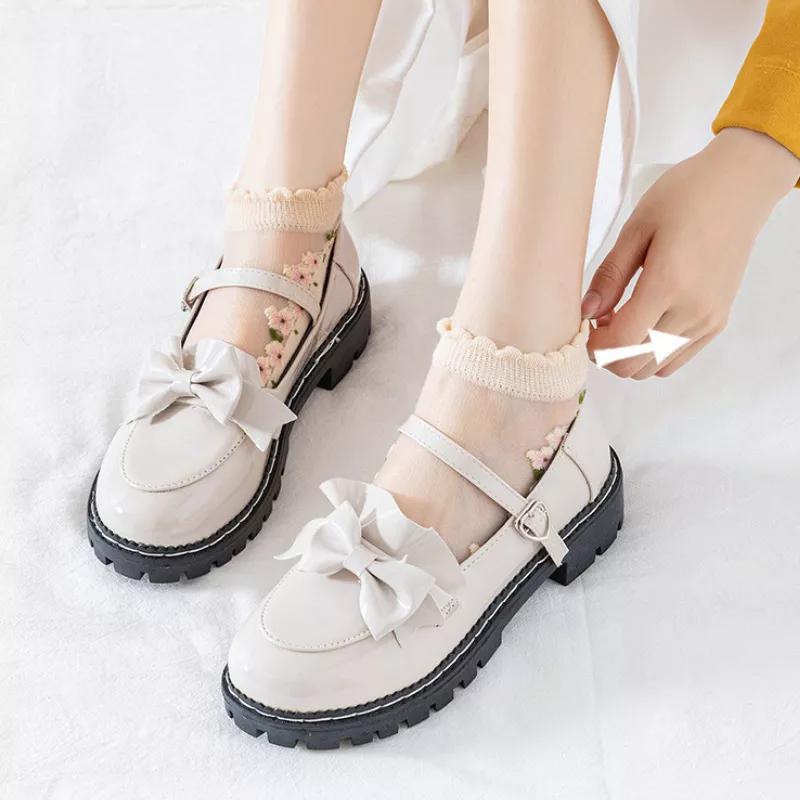 Set 10 Đôi Tất Trong Suốt Thêu Hoa 