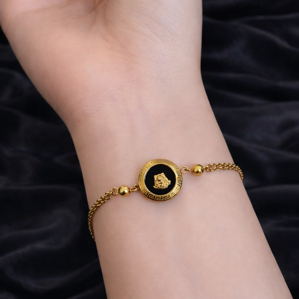 vòng tay titan vàng hai xích charm tròn khắc hổ_thumbnail_2