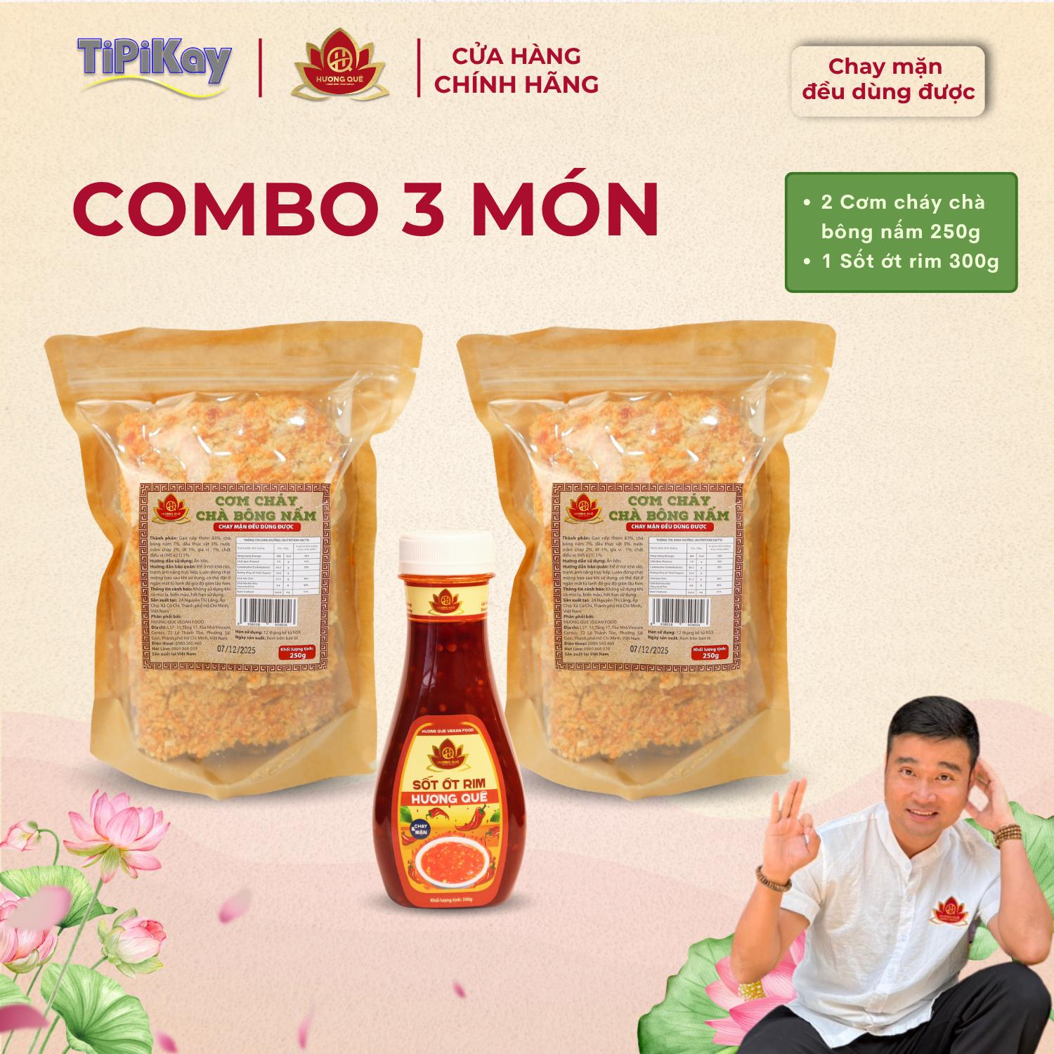[Combo 3 món] 2 Cơm Cháy Chay 250G + 1 Sốt Ớt Rim Hương Quê 300G