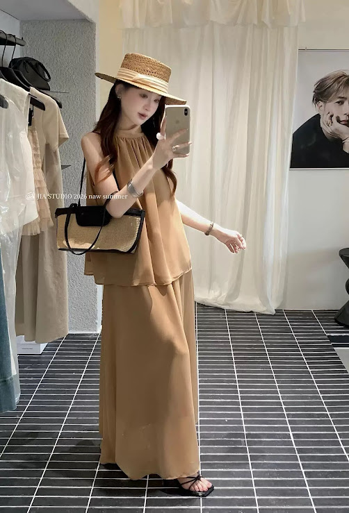 Lucas - Set áo yếm cổ cao + chân váy voan 2 lớp dáng xòe dài YJIA_thumbnail_5