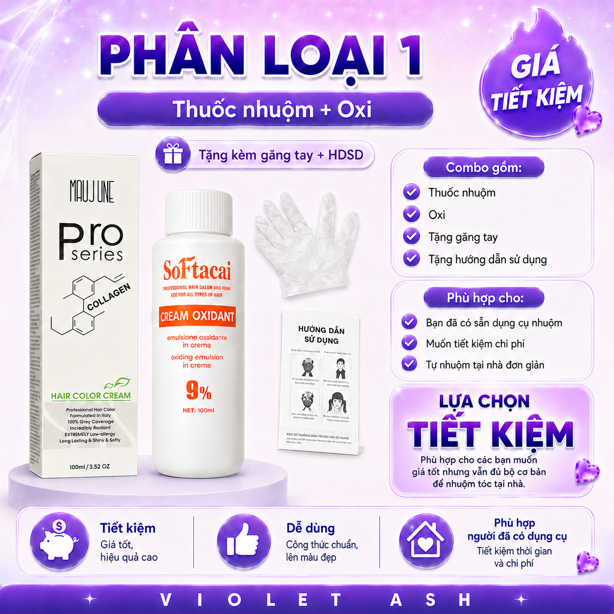 Tím Khói Violet Ash Hot Trend – Thuốc Nhuộm Tóc Tự Nhuộm Tại Nhà, Lên Màu Cá Tính, Có Combo Kèm Oxi, Dụng Cụ Và Dưỡng Keratin_thumbnail_0