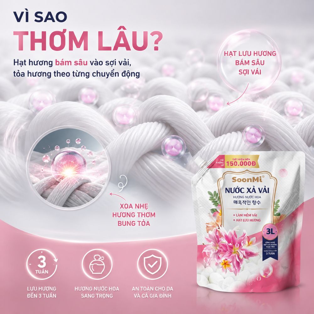 Nước Xả Vải Soonmi 3kg - Hương Nước Hoa -  Bí Quyết Quần Áo Mềm Mại, Ngát Hương Suốt 3 Tuần_thumbnail_3