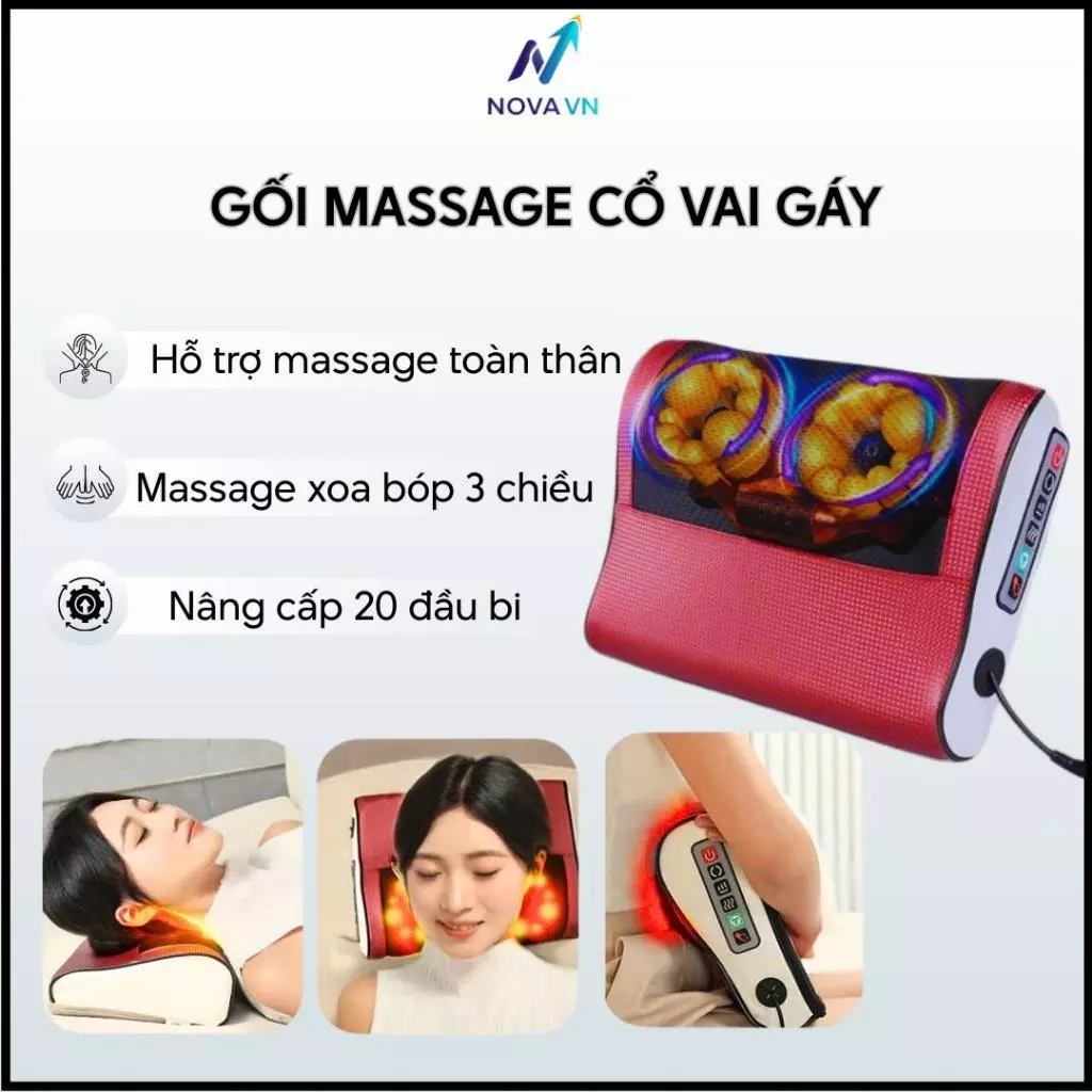 Gối massage cổ vai gáy 20 bi hồng ngoại, hỗ trợ giảm đau cổ vai gáy lưng cột sống, lưu thông tuần hoàn máu