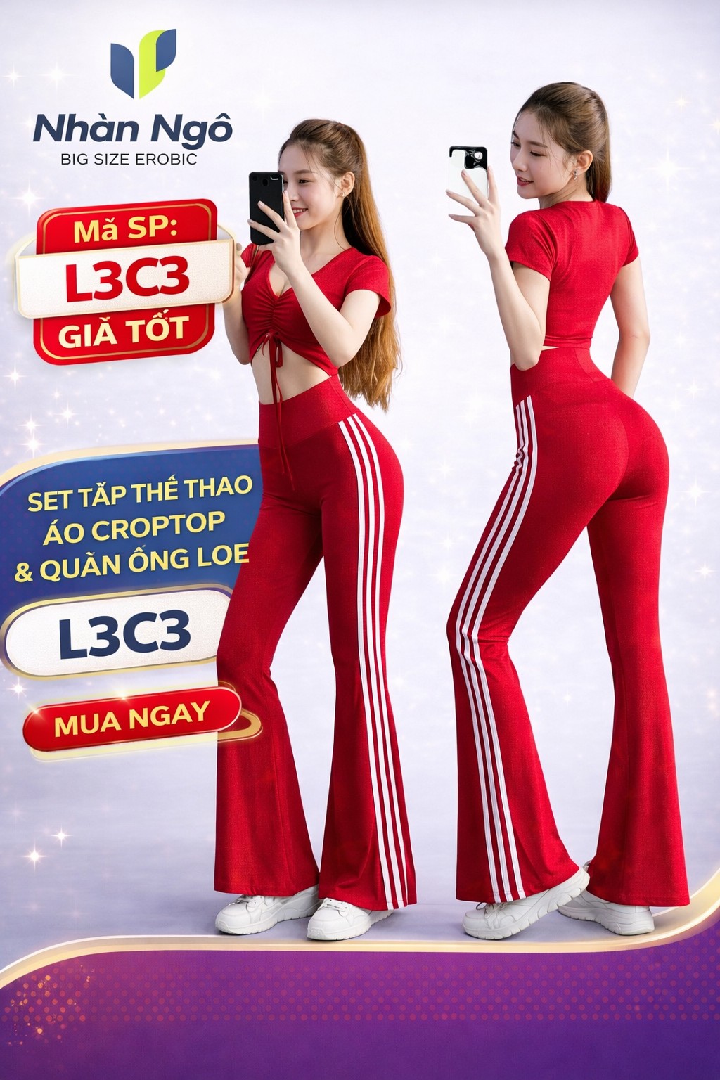 Set Tập Yoga, Gym Nữ Croptop Rút Dây Và Quần Ống Loe Cạp Cao mã L3C_thumbnail_2