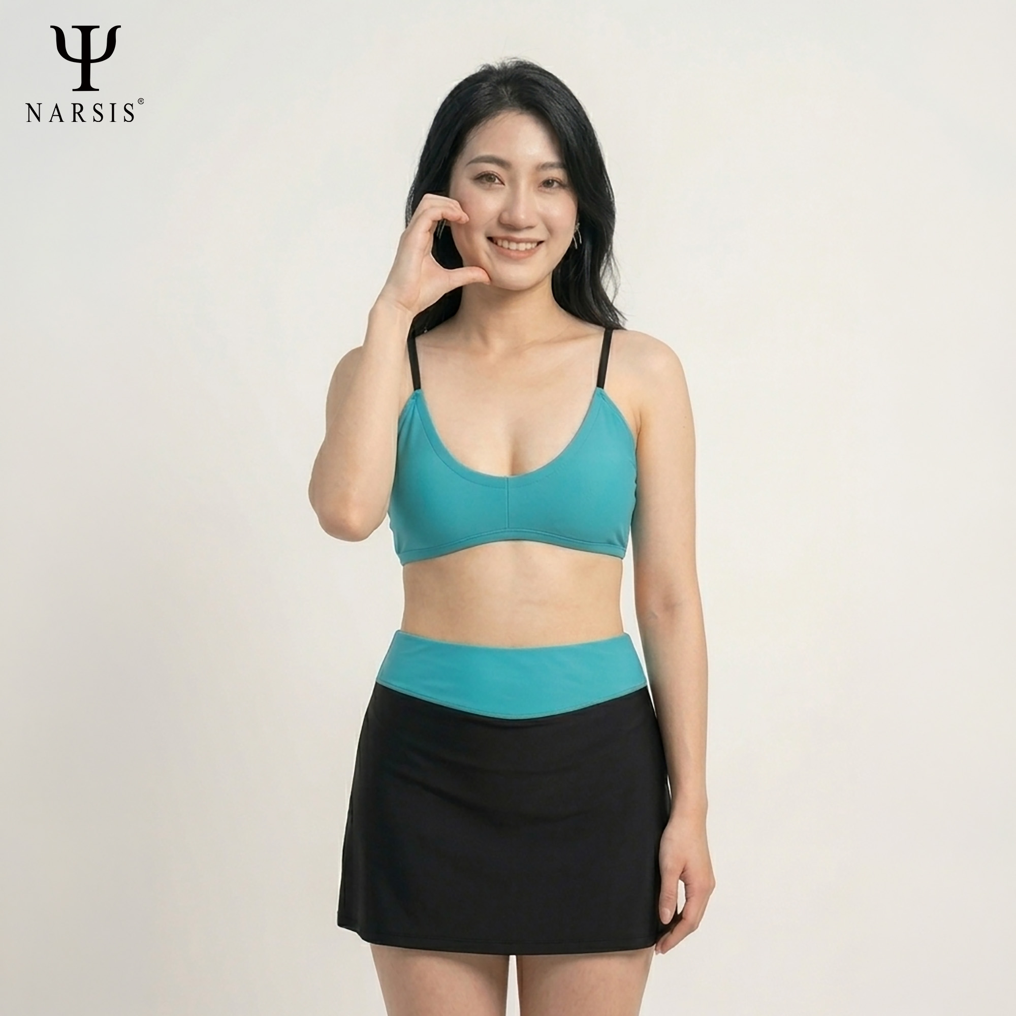 Bộ bơi nữ Narsis A25035: Set đồ bơi 2 mảnh áo xanh Teal kèm chân váy_thumbnail_6