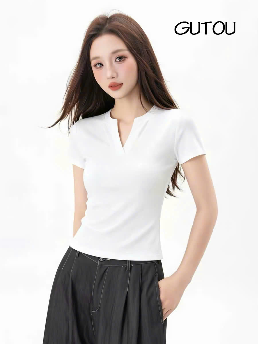 [ GUTOU ] Áo Thun Cổ Xẻ V Soft Chic