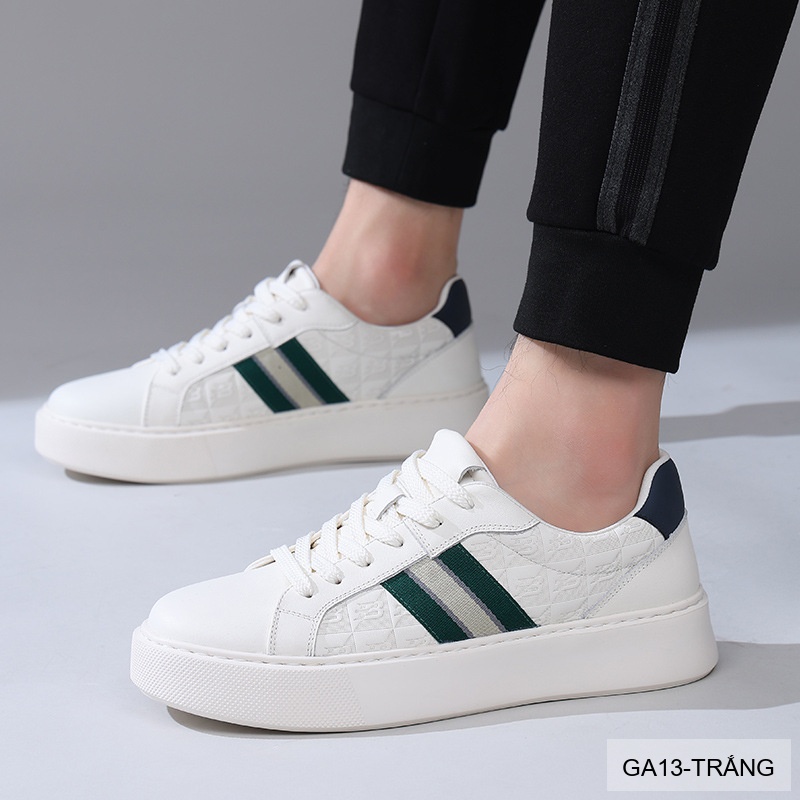 GA13 - Giày thể thao nam Linh Sen đế dày, phối sọc xanh trắng, da bò mềm, phong cách retro_thumbnail_3