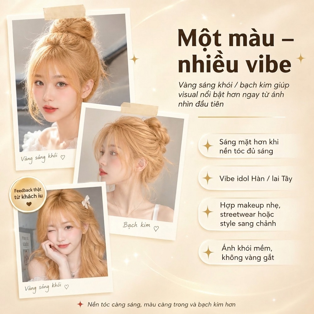 Thuốc nhuộm tóc VÀNG SÁNG KHÓI / VÀNG BẠCH KIM cực tôn da, Vibe Idol Hàn (Tặng kèm Oxi Trợ Nhuộm)_thumbnail_2