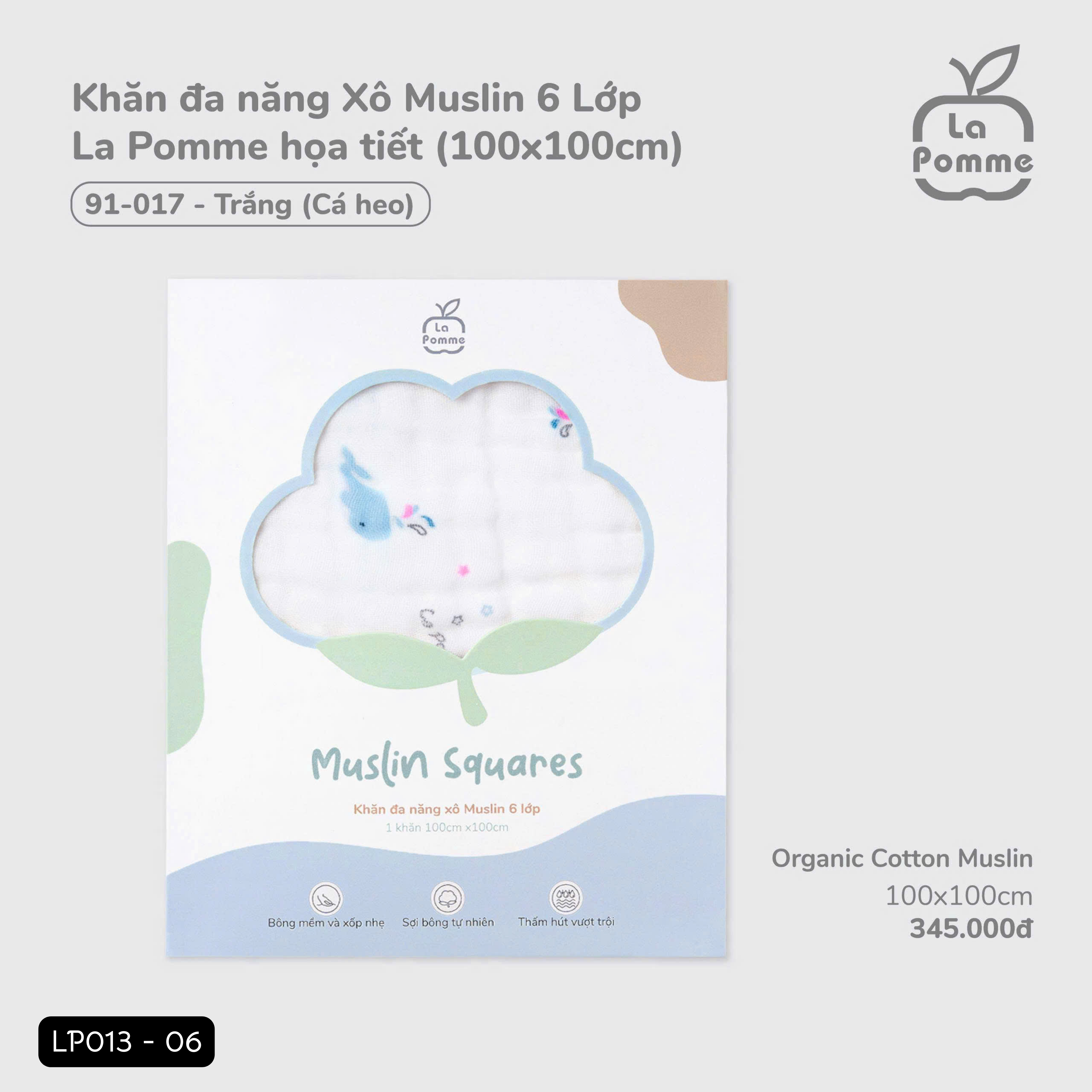 Khăn đa năng xô muslin 6 lớp La pomme (100x100cm)_thumbnail_5
