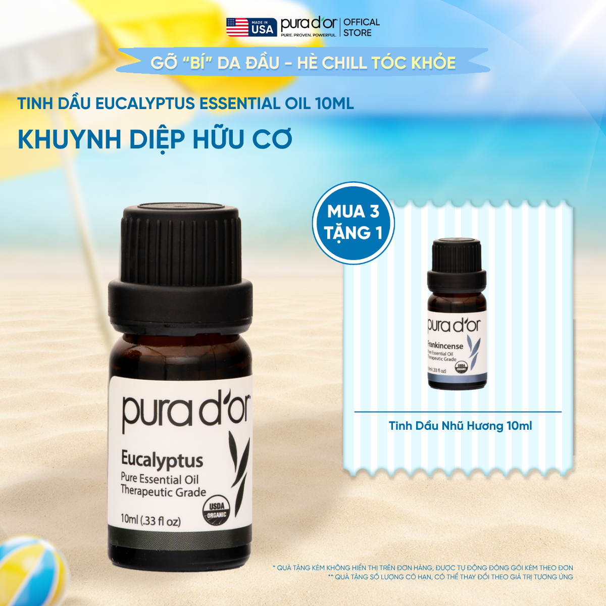 Tinh Dầu Khuynh Diệp Hữu Cơ PURA D’OR Therapeutic Grade Eucalyptus Essential Oil 10ML