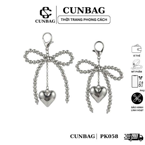 Móc Khoá Nơ Chuỗi Hạt Bạc Phối Charm Trái Tim Phong Cách Y2K Treo Túi Xách PK058
