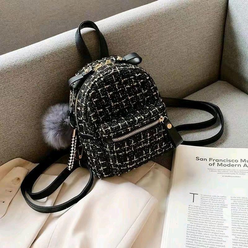 (Tặng Móc Ngẫu Nhiên) Balo Nữ Đeo Vai Thời Trang Chất Dạ Kim Tuyến Phong Cách Hàn Quốc BackPack BL019_thumbnail_1