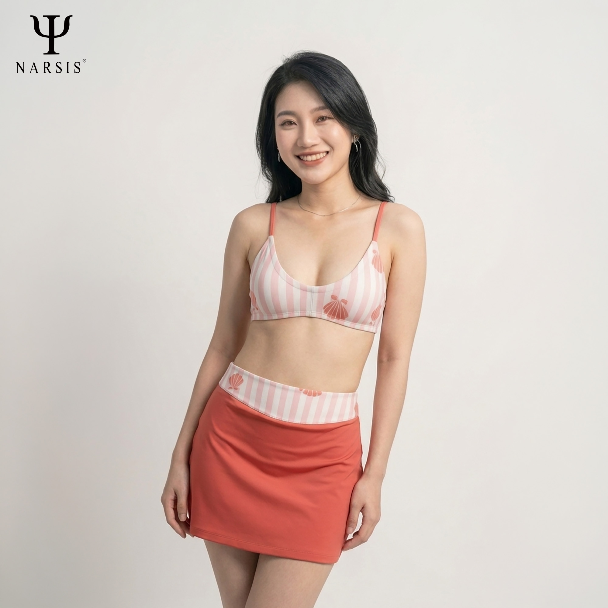 Bộ bơi nữ Narsis A25034: Set đồ bơi 2 mảnh kèm chân váy màu cam san hô_thumbnail_7