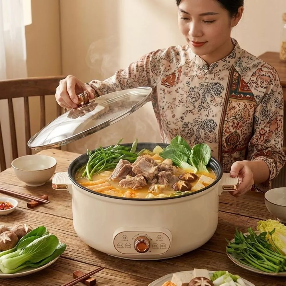 Nồi Lẩu Điện Đa Năng Dung Tích Lớn 1 Ngăn - 2 Ngăn, Ăn Gia Đình , Vách Ngăn Điều Khiển Nhiệt Độ Kép_thumbnail_1