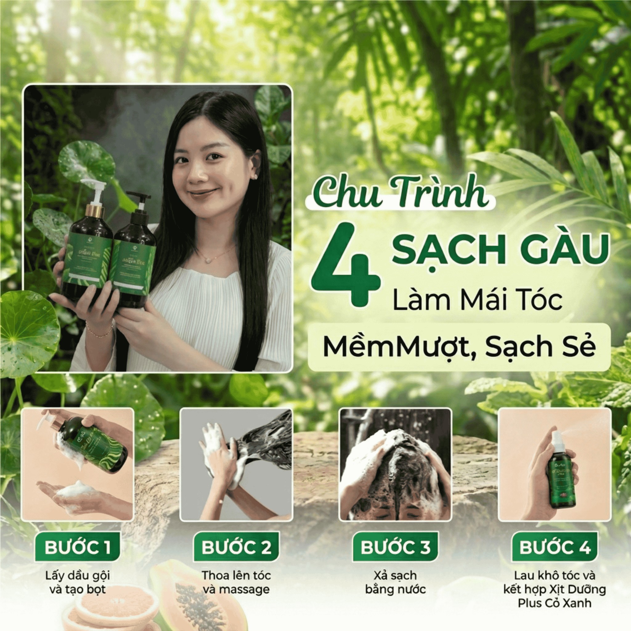 Dầu Gội Plus Cỏ Xanh - Tinh chất đu đủ làm sạch Gàu Nấm