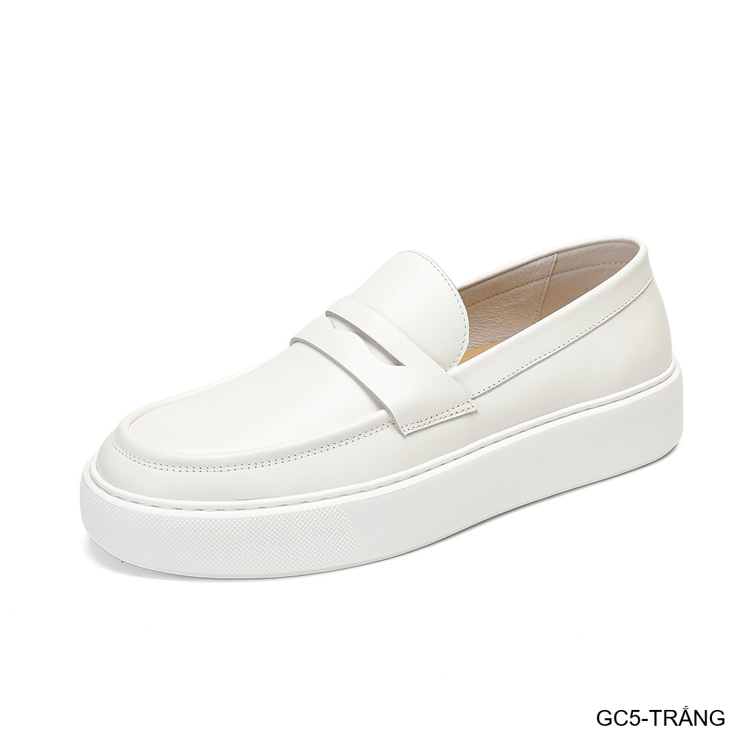 GC5 - Giày nam trắng đế dày kiểu loafer thời trang, chất da bò mềm êm