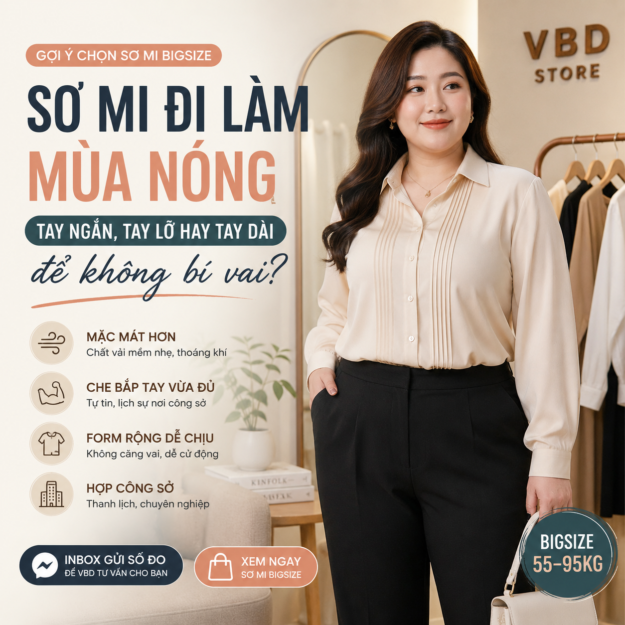 Áo Sơ Mi Bigsize Đi Làm Mùa Nóng: Chọn Tay Áo Dễ Mặc