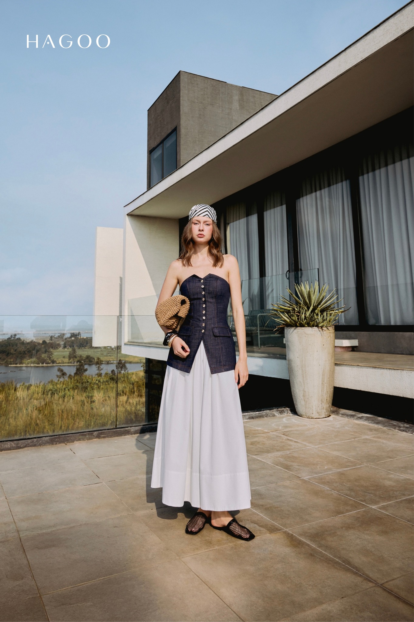 Chân váy xòe dài đáp gấu HAGOO