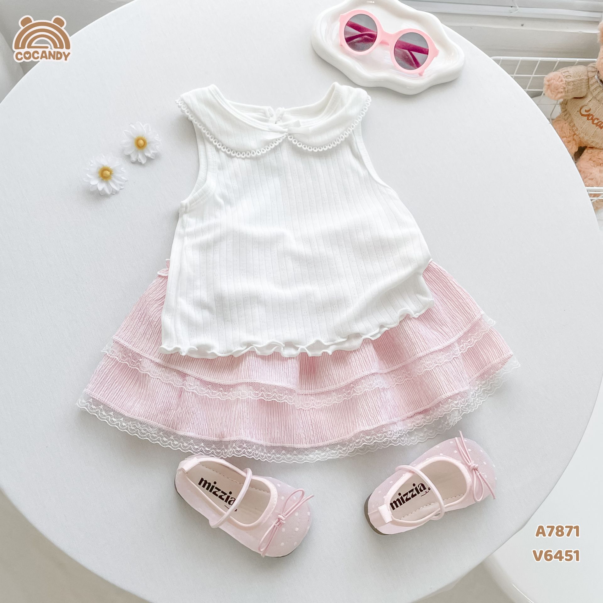 Áo cộc polo TRẮNG sát nách cổ sen nơ