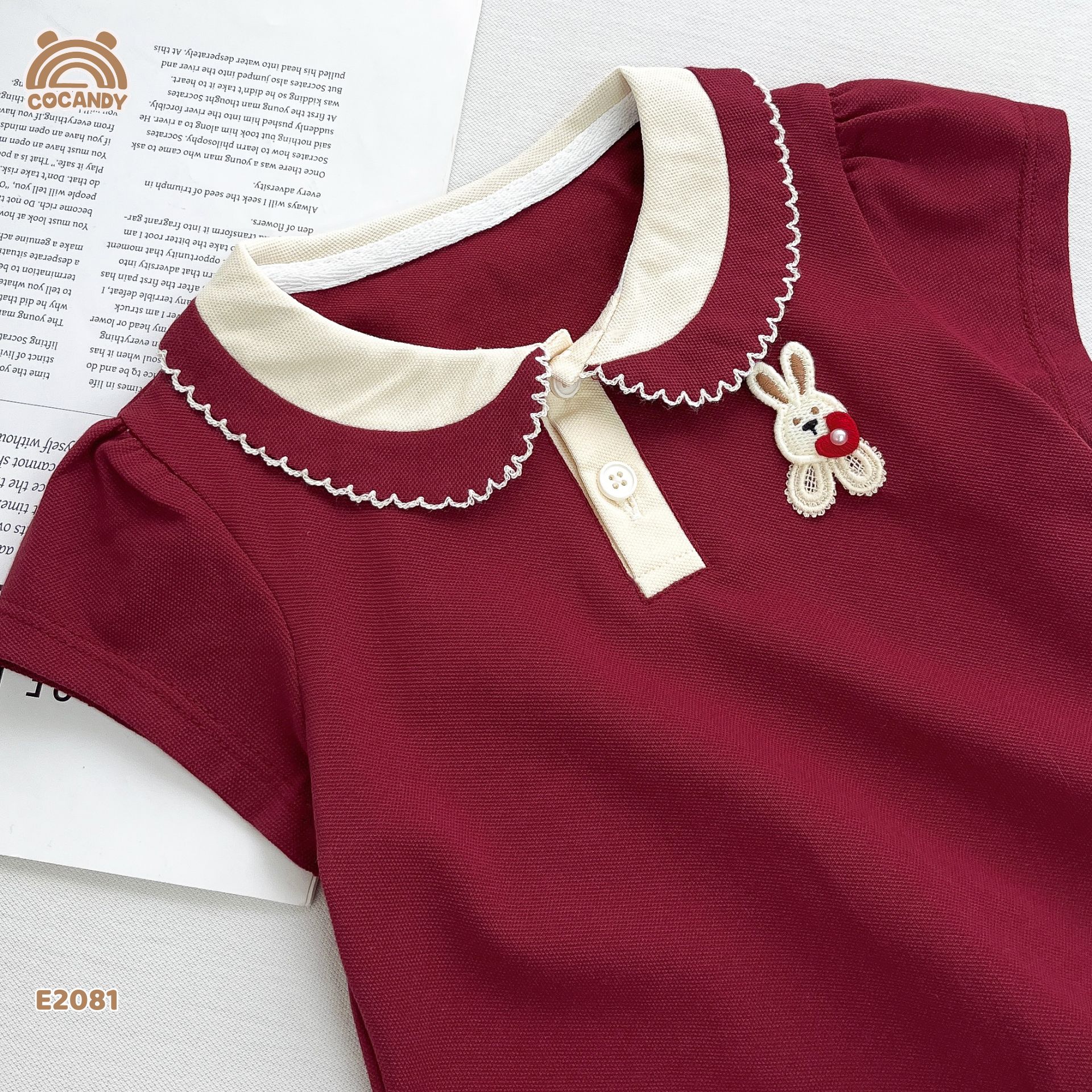 Áo cộc polo ĐỎ tag thỏ cổ sen_thumbnail_2