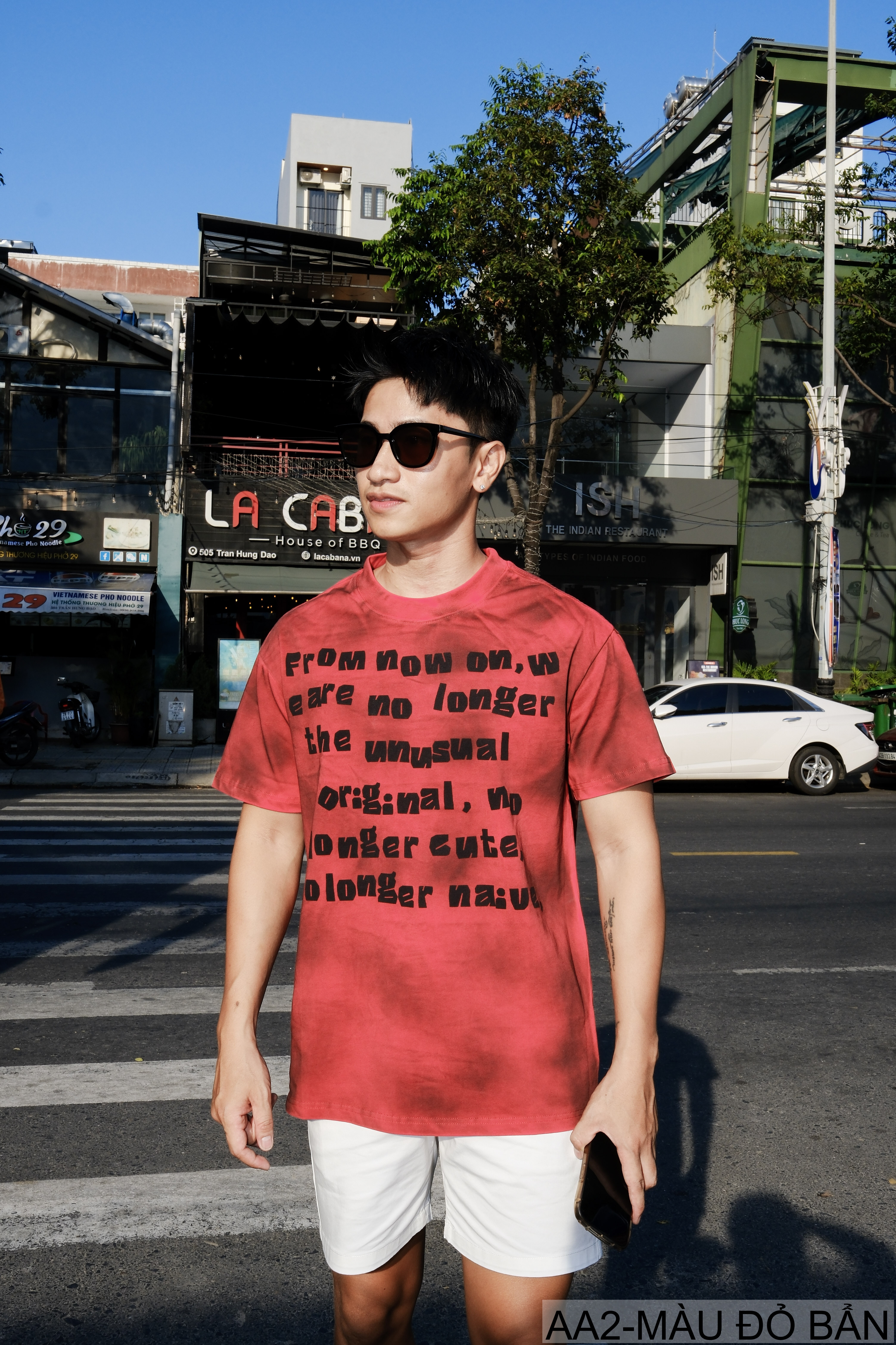 AA2 - Áo thun nam cổ tròn tay ngắn phong cách retro streetwear, chất cotton mềm, dáng rộng, màu Xanh Bẩn & Đỏ Bẩn_thumbnail_3