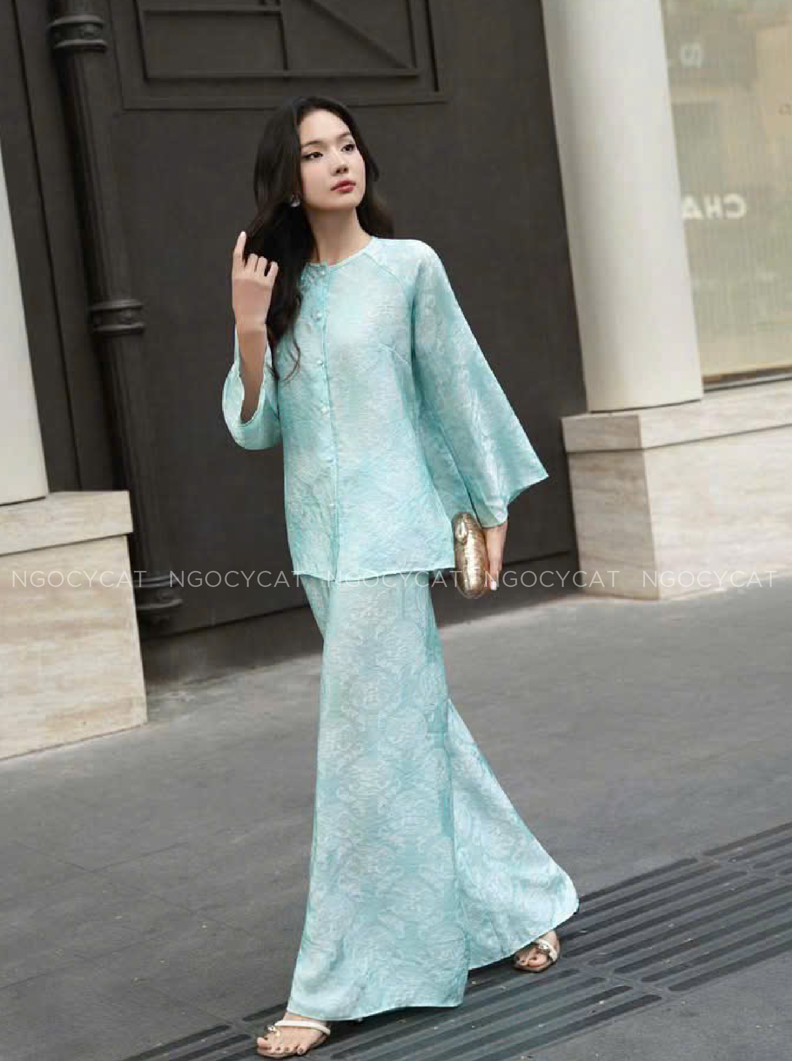 Áo Bà Ba Xanh Mint Tơ Tằm Ánh Kim_thumbnail_1