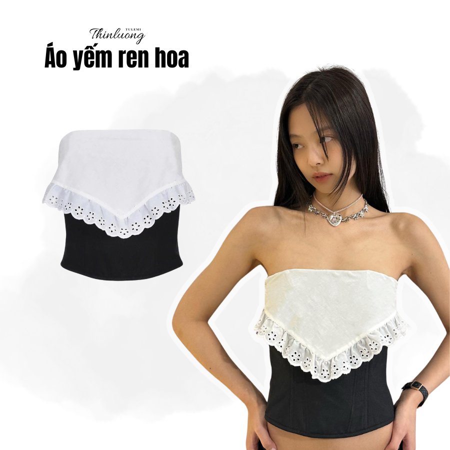 Áo croptop kiểu yếm phối ren Jennie
