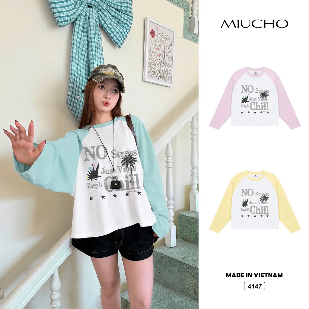 Áo thun boxy phối tay dài unisex Keep it chill Miucho 4147