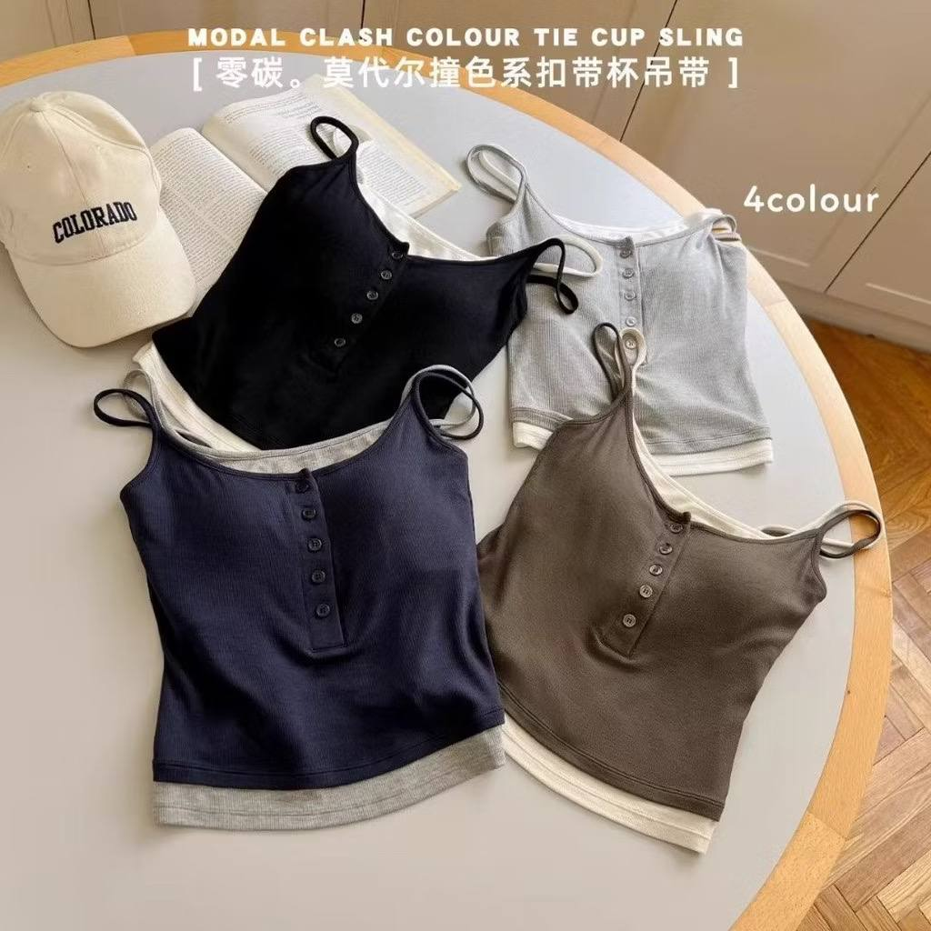 Áo Thun Nữ Slimfit 2 dây mảnh giả quây 5 nút 002.10125 (C) (1451)