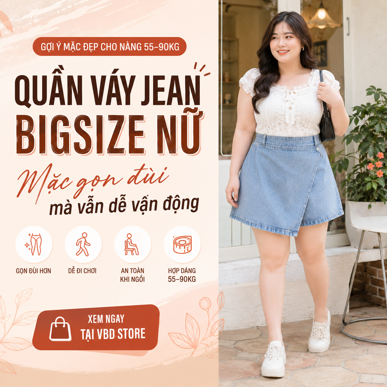 Quần Váy Jean Bigsize Nữ Gọn Đùi, Dễ Vận Động